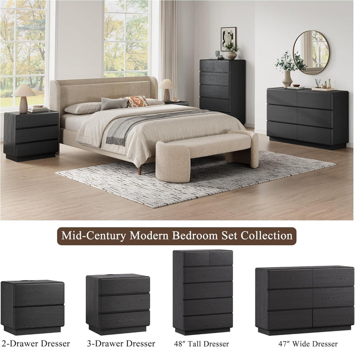 Black 6 Drawer Dresser for Bedroom, 48" Tall Dressers & Chest of Drawers with Curved Profile Design, Modern Dresser with Thickened Base for Bedroom, Living Room, Hallway