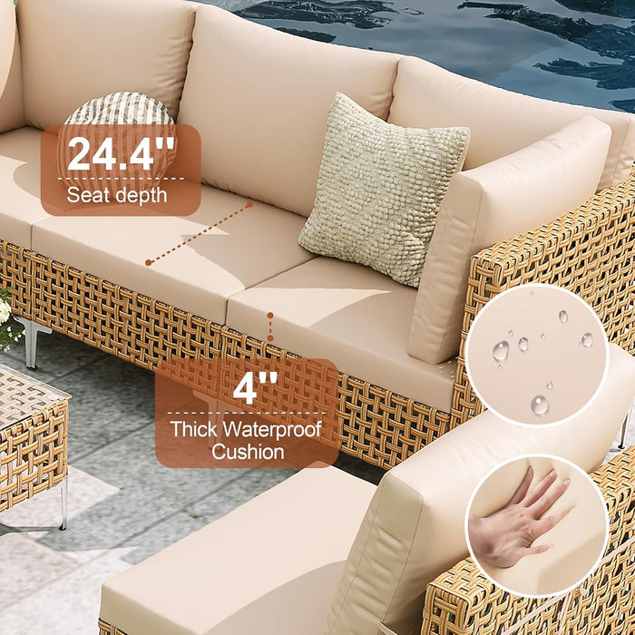 Boho Outdoor Patio Furniture Set with Non-Slip Cushions - 7 Piece