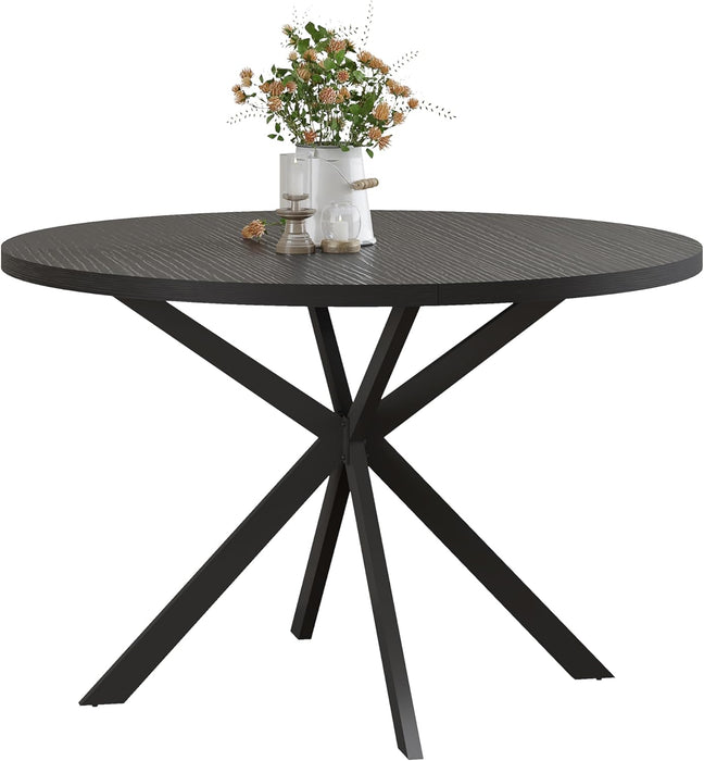 47.2 Inch round Dining Table for 4, Farmhouse Wood Kitchen Table, Circle Dinner Table for Kitchen & Dining Room, Black