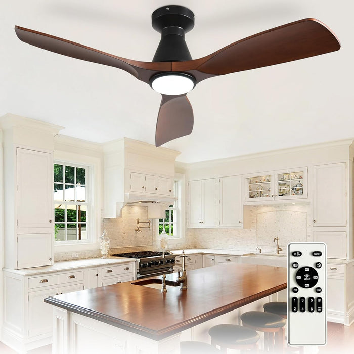 42-Inch Ceiling Fans with Lights: Walnut 3 Blade Flush Mount Low Profile Ceiling Fan for Bedroom - Dimmable Indoor Outdoor Fan with Remote Control Ultra Quiet DC Motor Timer