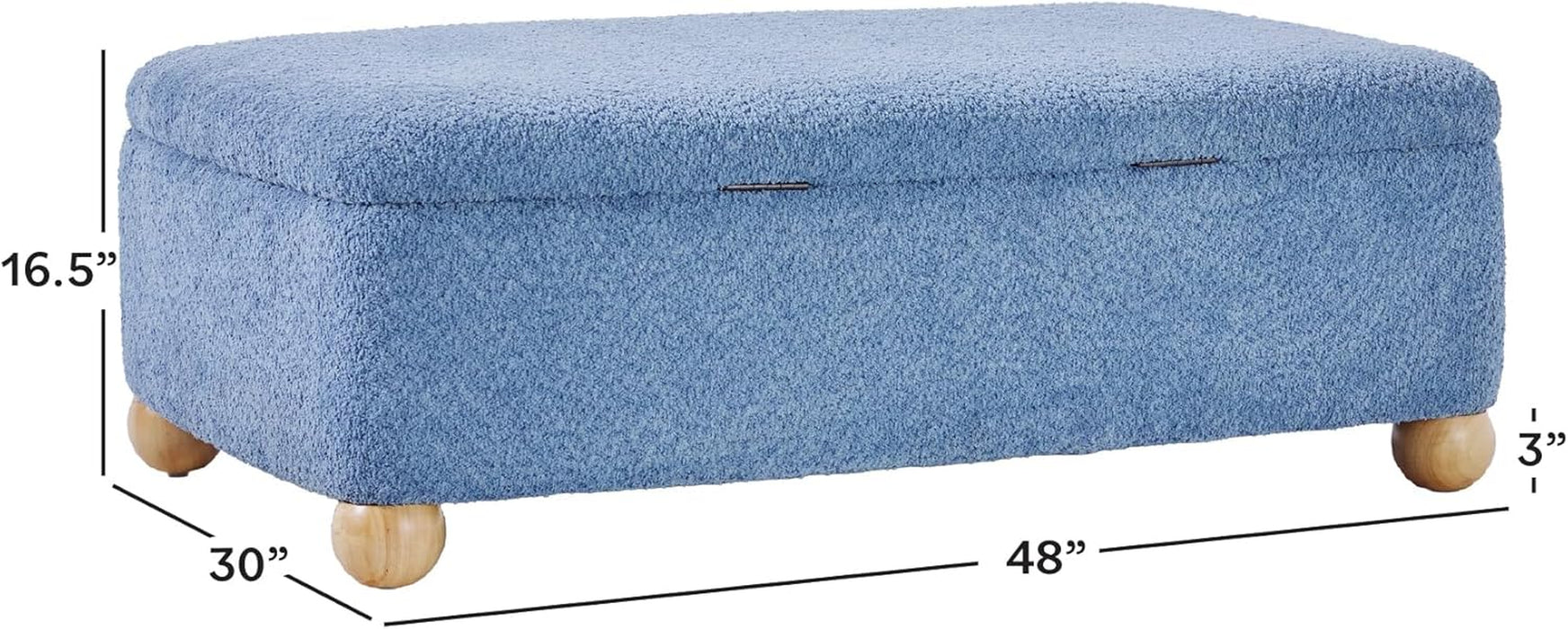 Linley Contemporary Large Storage Bouclé Ottoman with Wood Legs, Soft Blue