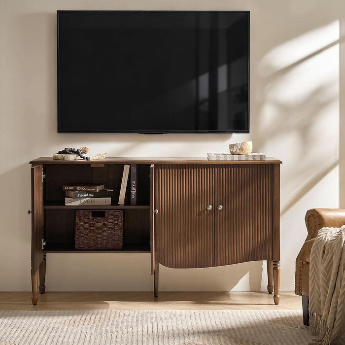 58" Fluted Sideboard Buffet Cabinet with Storage, Walnut