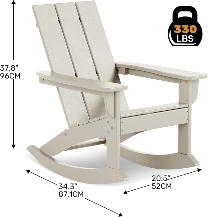 Outdoor Adirondack Chair, All Weather Resistant Lawn Chairs Balcony Chair and Fire Pit Chairs, Patio Chair Outdoor Porch Rocking Chair High Back HDPE Poly Lumber, Sand