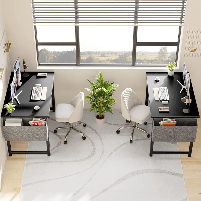 Computer Small Office Desk 40 Inch Writing Study Work with Storage Bag, Headphone Hooks, Home Simple Modern Wood Kids Student Table - Black