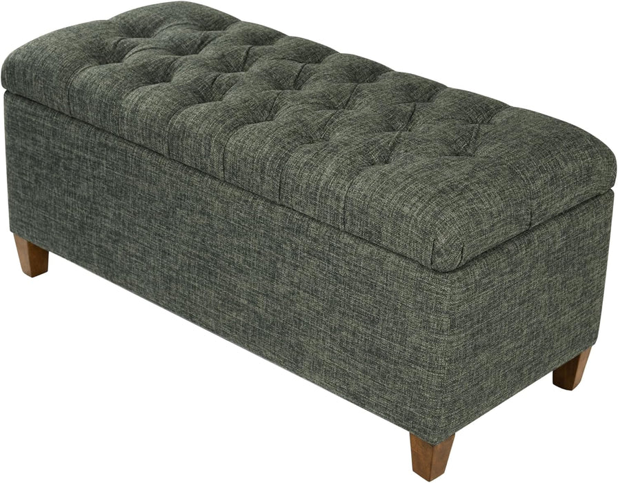 Home Decor Tufted Ainsley Button Storage Ottoman Bench with Hinged Lid Ottoman Bench with Storage for Living Room & Bedroom, Green Clover Fabric