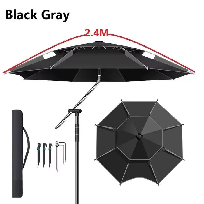 New Upgraded Fishing Umbrella Stainless Steel Rod Outdoor Large Parasol Camping Sunshade Beach Parasol Courtyard Awning 2-2.6M