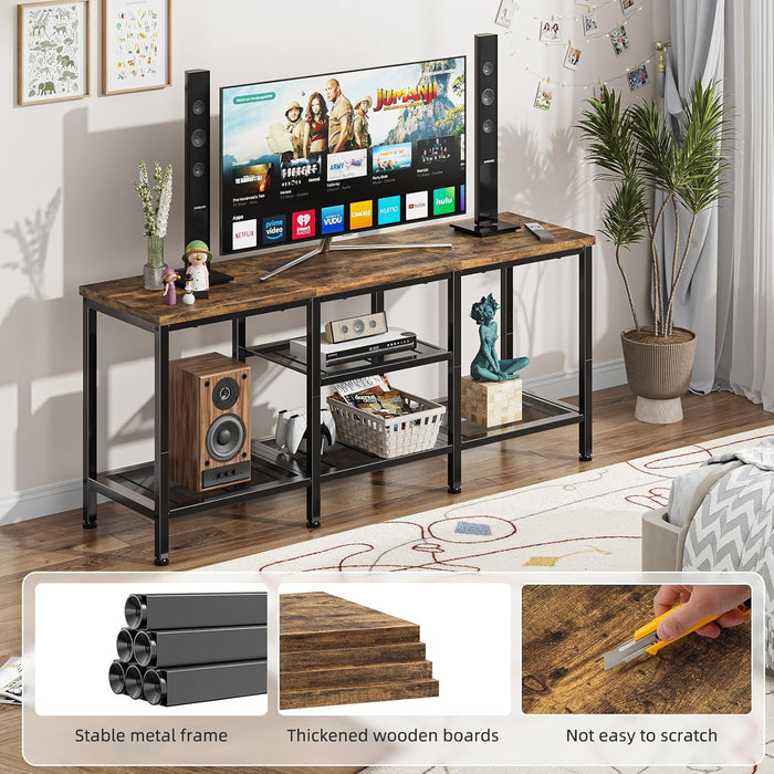 TV Stand for 50 Inch Tvs, Entertainment Center with Open Storage Shelves, Media Console Table for Living Room, Rustic Brown