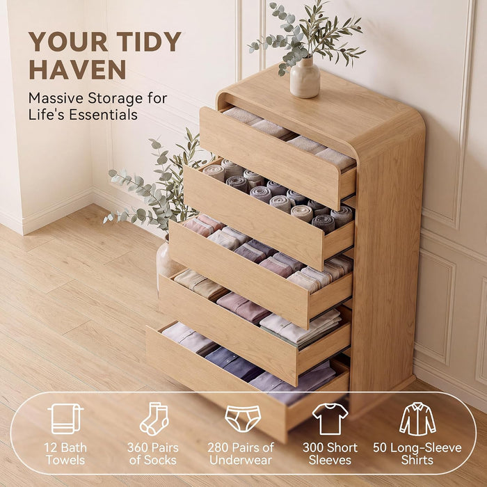 5-Drawer Dresser for Bedroom, 50.5" Tall Chest of Drawers, Natural