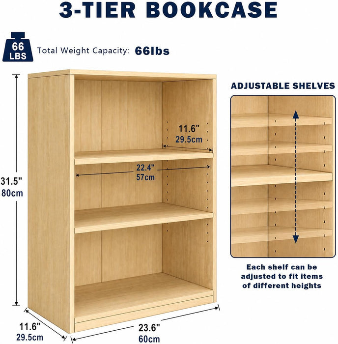 【2026 Adjustable Shelves 3-Tier Bookcase, 71 Inches, Wooden Open Display Floor Bookshelf (Oak Color)