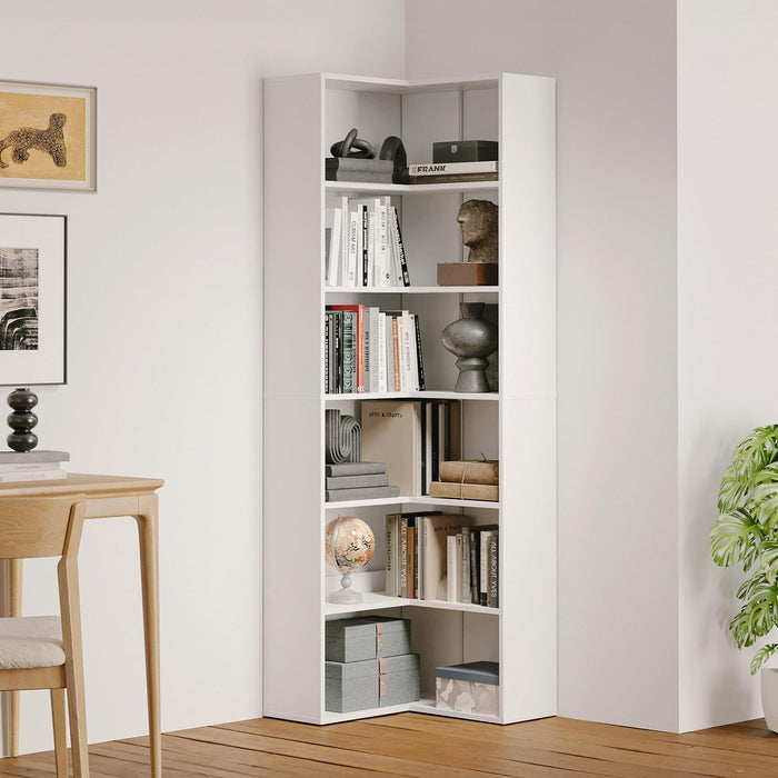 71.5" Tall L-Shaped Corner Bookshelf, 6-Tier 23.6" Wide Wooden Bookcase with Storage Organizer, Display Shelf for Home, Office, Living Room (23.6")