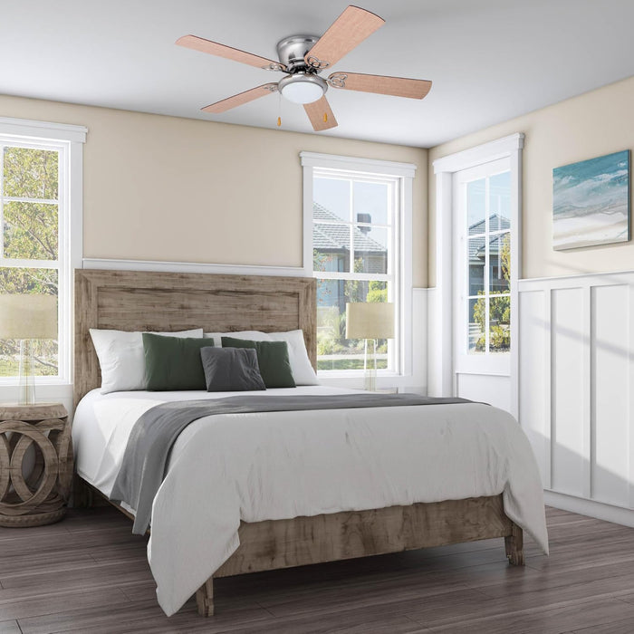 Benton Traditional 52 Inch Ceiling Fan with Light, LED Flush Mount Ceiling Fan, Indoor Fan with 5 Blades, Brown Walnut and Brown Maple Blade Finish Options, Brushed Nickel (51428-01)