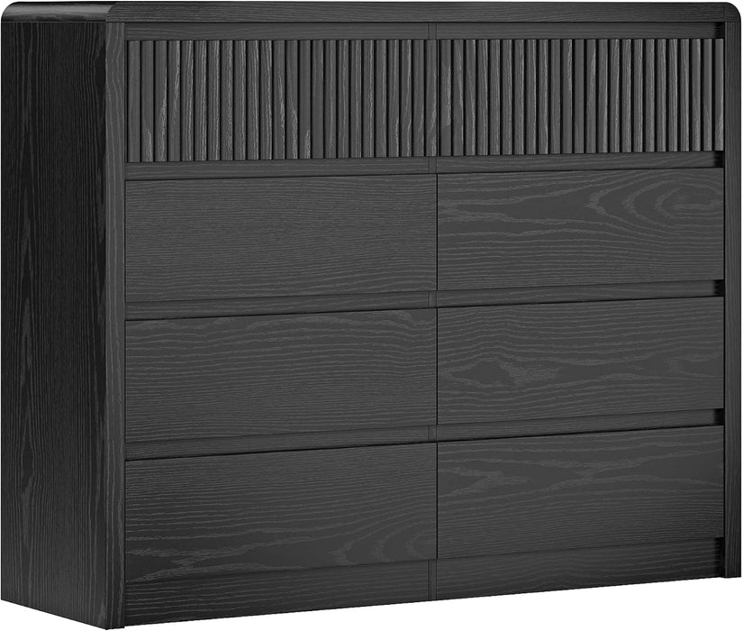 Black Fluted 8 Drawer Dresser for Bedroom, Curved Edge, 50" Wide