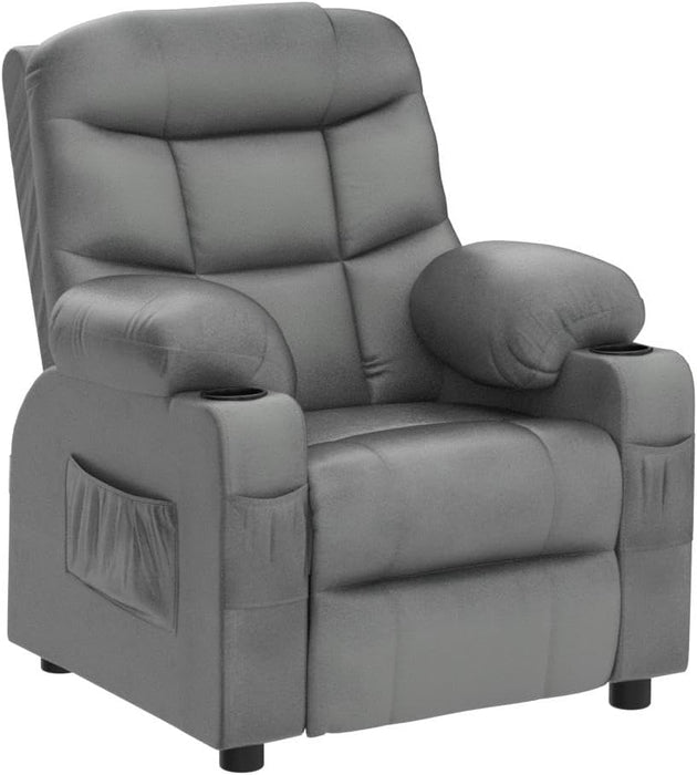 Kids Recliner Chair with Cup Holder, Adjustable Velvet Lounge Chair W/Footrest & Side Pockets for Children Boys Girls Room, Ergonomic Toddler Furniture Sofa Gifts, Kids Recliner (Gray)