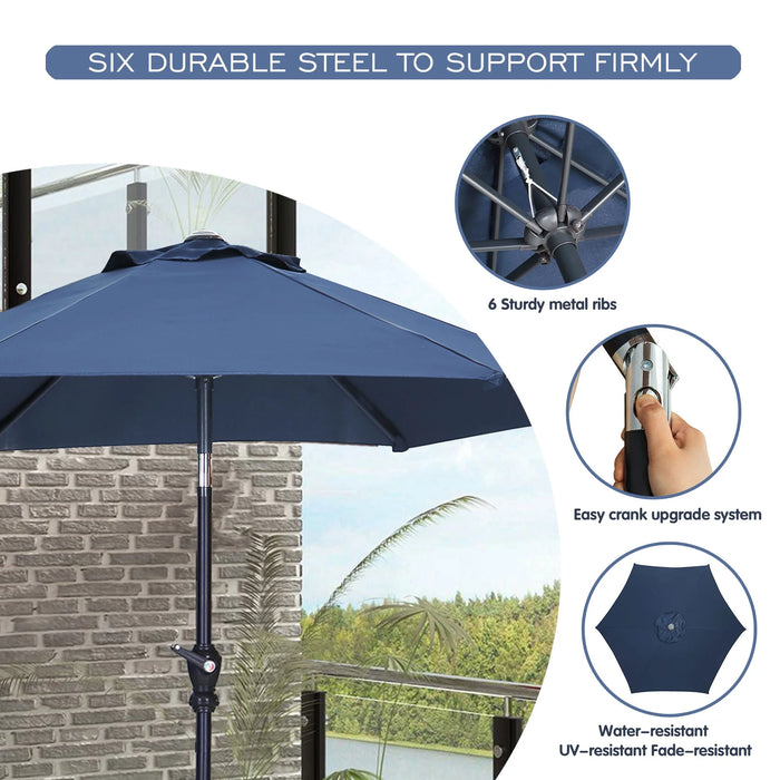 9Ft Outdoor Patio Umbrellas 6 Ribs with Tilt & Crank Patio Umbrella for Patio, Navy Blue