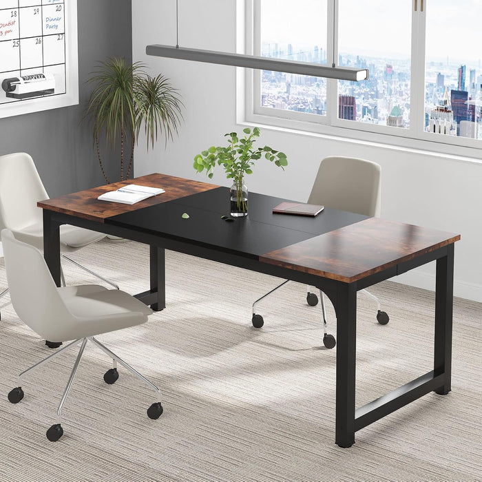 Modern Computer Desk, 70.8 X 31.5 Inch Large Office Desk Computer Table Study Writing Desk Workstation for Home Office, Black Metal Frame