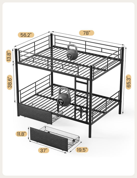 Black Full-Over-Full Heavy-Duty-Metal Bunk Bed With Drawers