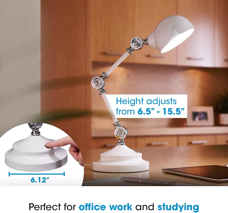 Prevention Pharmacy Adjustable LED Desk Lamp with USB Charging - Designed to Reduce Eyestrain, 3-Point Adjustable Neck, 3 Brightness Settings with Touch Controls