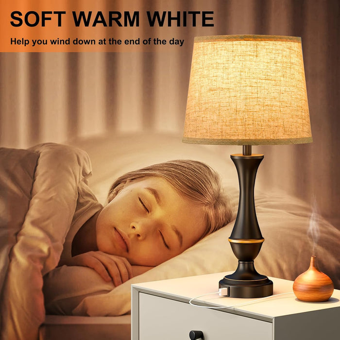 Touch Lamps for Nightstand, 3 Way Dimmable Lamps for Bedroom with USB C+A