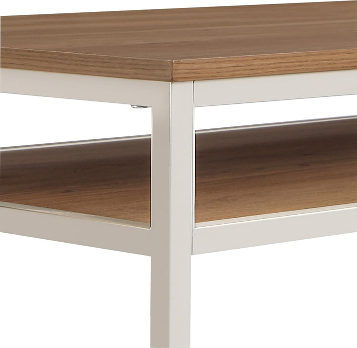 Modern 60-Inch Woodgrain Top Multipurpose Desk Table, Taupe Metal Frame with Oak Top Finish