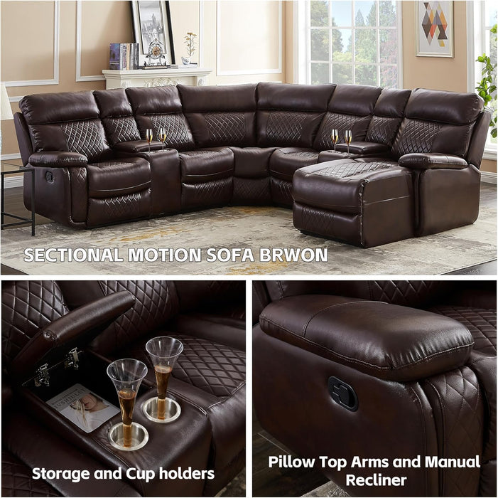 5-Seater Leather Reclining Sectional Sofa with Storage