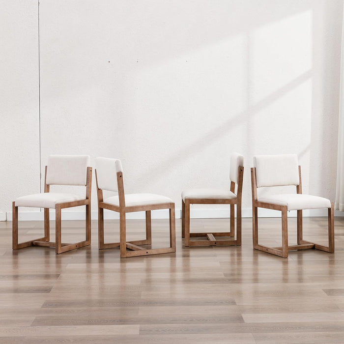 Upholstered Dining Chairs Set of 2, Mid-Century Modern Dining Room Chairs, Linen Fabric Kitchen Side Chairs with Wood Legs, Beige