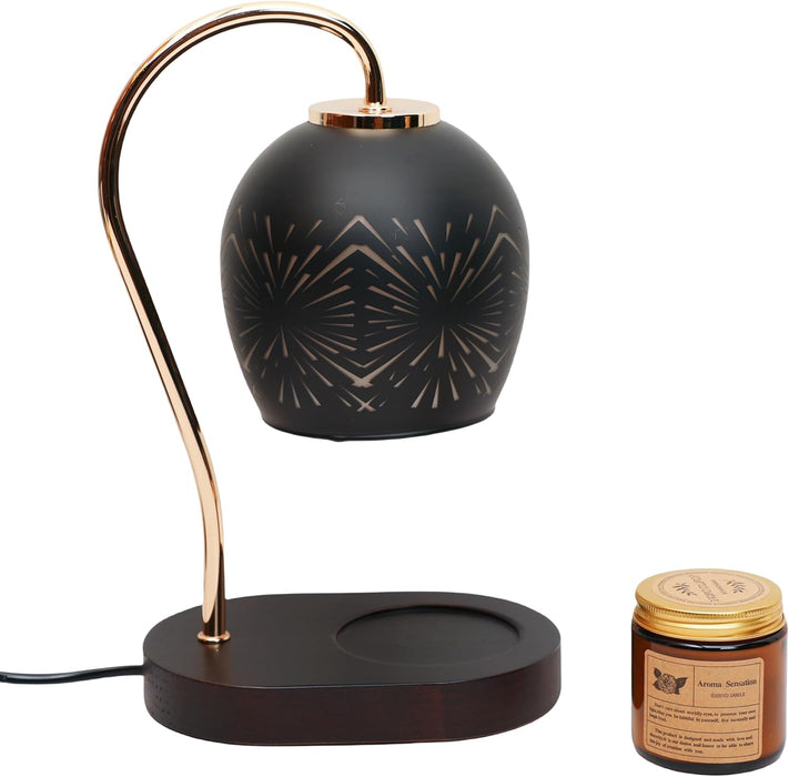 Candle Warmer Lamp with Dimmable, Black Hollow Glass Lampshade Birthday Gifts for Women Mom, House Warming Gifts New Home Decor, Wax Melt Warmer for Jar Candles （Including Candles and Bulbs）