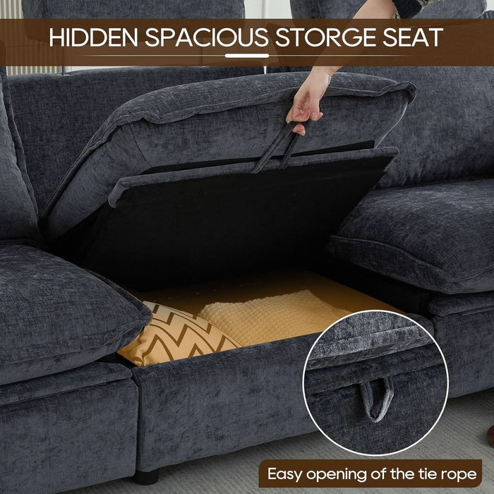 Oversized Power Reclining Sofa with Adjustable Headrest, Storage Seat, Power Loveseat Recliner Sofa with USB Port, Wall Hugger Comfy Cloud Couch Chenille for Living Room (Grey, Sofa)