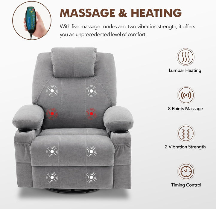 Swivel Recliner with Heat and Massage