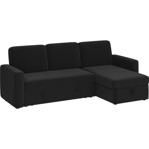 Reversible Sectional Sofa with USB & Type-C Ports for Livingroom, Black