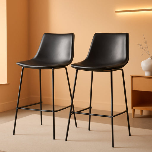 Modern Upholstered Faux Leather Armless Counter Stools with Powder-Coated Steel Base, Set of 2, Black