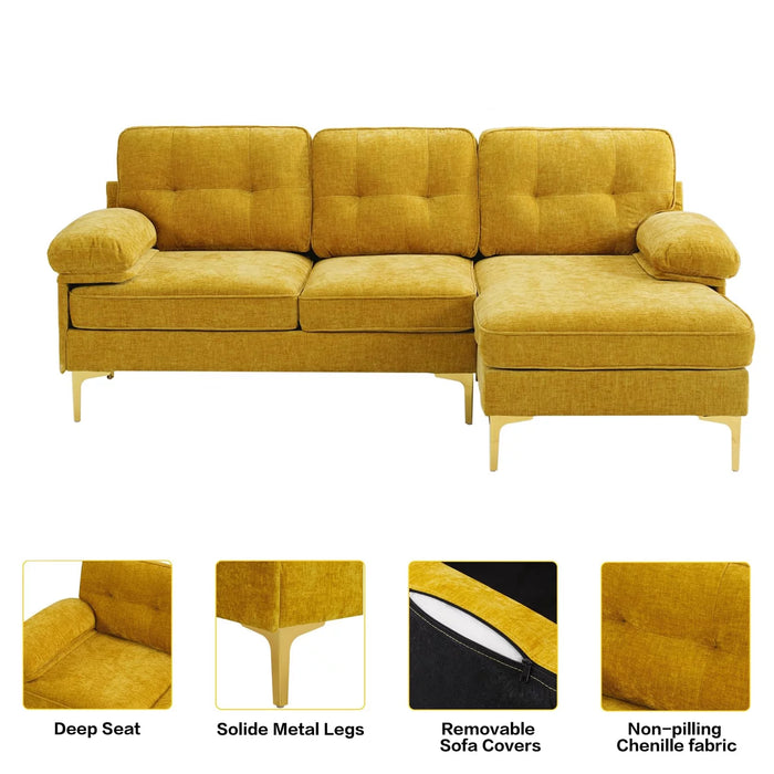 Convertible Sectional Sofa Couch, L-Shaped Couch with Reversible Chaise Lounge, Chenille Fabric Modern Sofa for Living Room, Apartment, Office, 3 Seats, Yellow