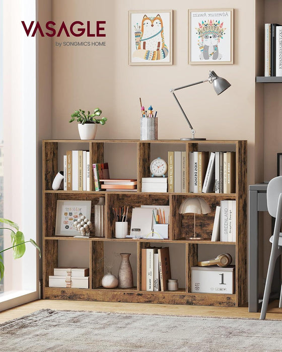 Custos Collection - Bookshelf, 3-Tier Bookcase, Book Shelf, Open Storage Shelf, 9.4 X 49.6 X 39.4 Inches, for Living Room, Home Office, Dining Room, Rustic Brown ULBC454K01