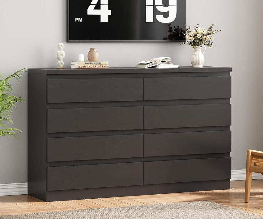 Modern 8 Drawer Dresser, Black