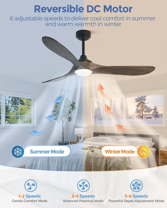 60 Inch Outdoor Ceiling Fans with Lights,Smart Wood Ceiling Fan for Alexa,Google & APP Control,Indoor/Outdoor,3 Blades,3Cct Dimmable,Deep Brown Walnut,Downrod Mount for Patio Porch