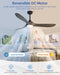 60 Inch Outdoor Ceiling Fans with Lights,Smart Wood Ceiling Fan for Alexa,Google & APP Control,Indoor/Outdoor,3 Blades,3Cct Dimmable,Deep Brown Walnut,Downrod Mount for Patio Porch