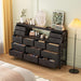 55" W Dresser for Bedroom with 14 Drawers, Chest of Drawers with Open Shelf, Fabric Storage Tower with Metal Frame & Wood Top, TV Stand Organizer for Clothes & Accessories (Black PU)