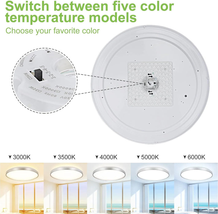 Modern LED Flush Mount Ceiling Light Silver Low Profile Light Fixture Thin round Close to Ceiling Light for Kitchen, Bedroom, Living Room, 5 Color Adjustable