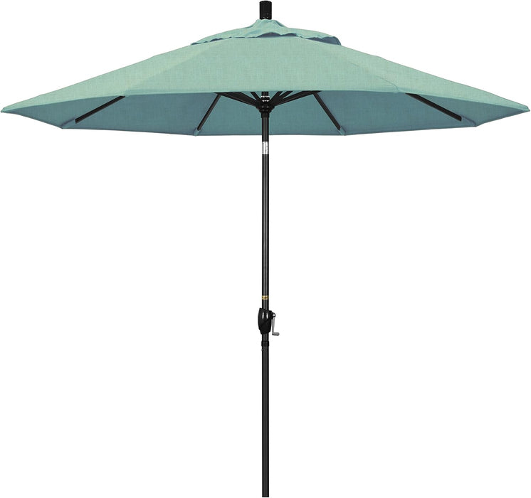 9' round Aluminum Market Umbrella, Crank Lift, Push Button Tilt, Black Pole, Sunbrella Spa