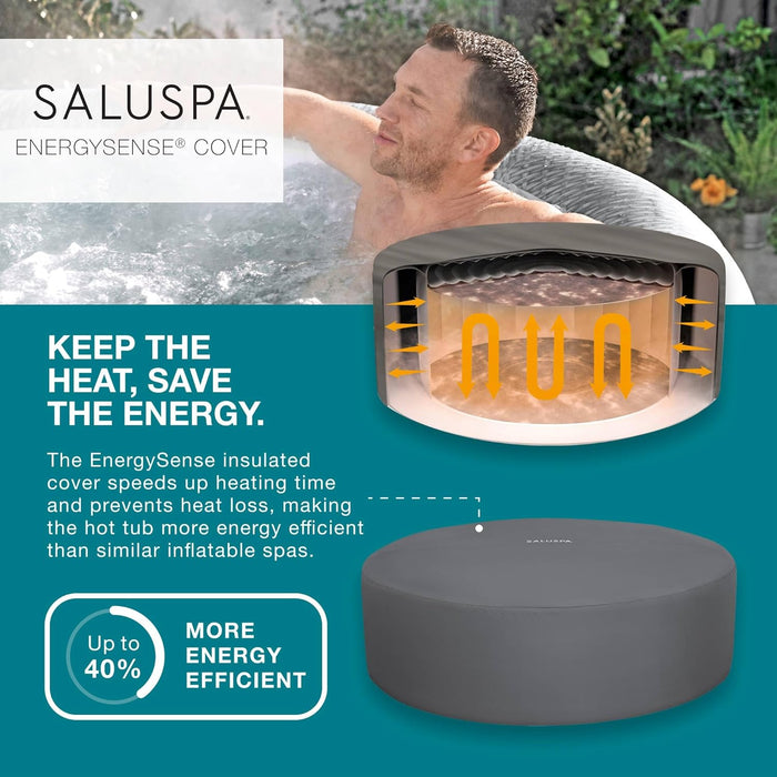 Saluspa Honolulu Airjet Large round 4 to 6 Person Inflatable Hot Tub Portable Outdoor Spa with 140 Airjets and Energysense Cover, Grey