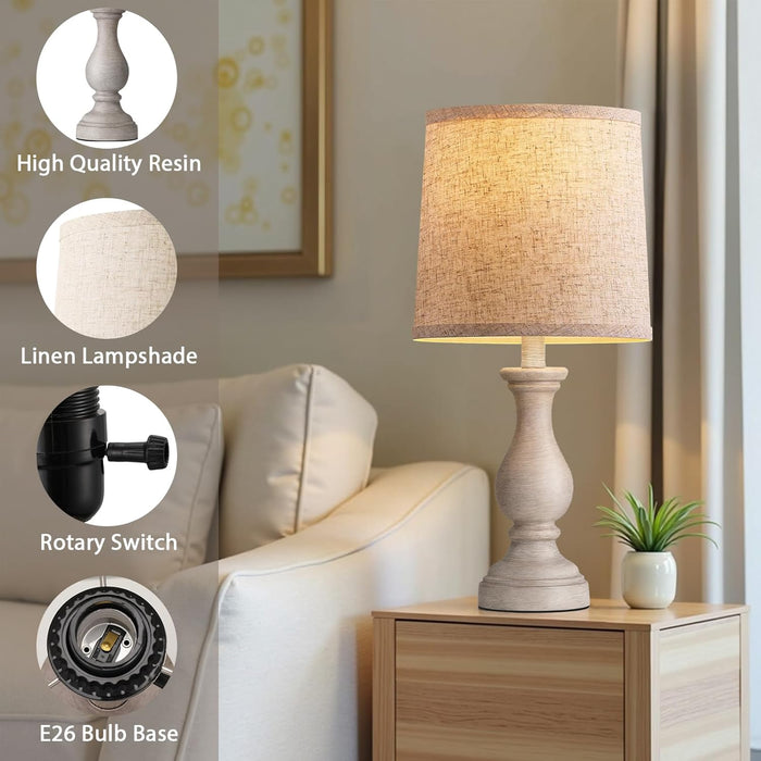 Farmhouse Table Lamps Set of 2 - Rustic Bedroom Lamps for Living Room, 22" Boho Bedside Lamp for Night Stands End Table Office Desk Lamp Nightstand Clearance Decorating with Linen Shades