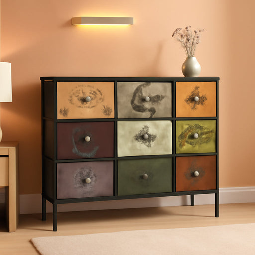 Dresser for Bedroom with 9 Deep Fabric Drawers, Wide TV Stand Storage Cabinet, Colorful Chest of Drawers for Closet, Nursery, Entryway, Hallway
