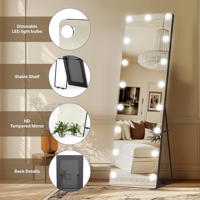 56"X18" Hollywood Full Length Mirror with Light, 17 Dimmable Bulbs