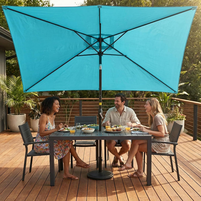 6.5' X 10' Patio Umbrella, Rectangular Patio Umbrella, Metal Pole Square Outdoor Umbrella with Crank and Push Button Tilt, Large Outdoor Umbrella with Polyester Canopy