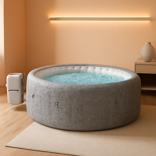 Saluspa Sicily Airjet 7 Person Inflatable Hot Tub round Portable Outdoor Spa with 180 Soothing Airjets and Insulated Cover, Gray