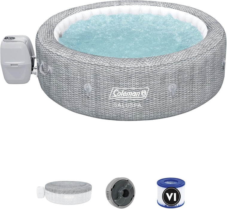 Saluspa Sicily Airjet 7 Person Inflatable Hot Tub round Portable Outdoor Spa with 180 Soothing Airjets and Insulated Cover, Gray