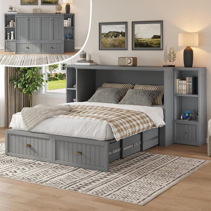 Spacious Murphy Bed With Generous Nightstands Grey