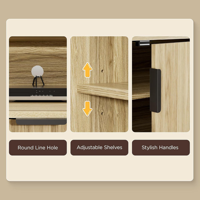 59" Fluted TV Stand for Tvs up to 65 Inch, Entertainment Center with Storage Cabinets, Modern Console Table with Drawer and Adjustable Shelves, Media Console Cabinet for Living Room