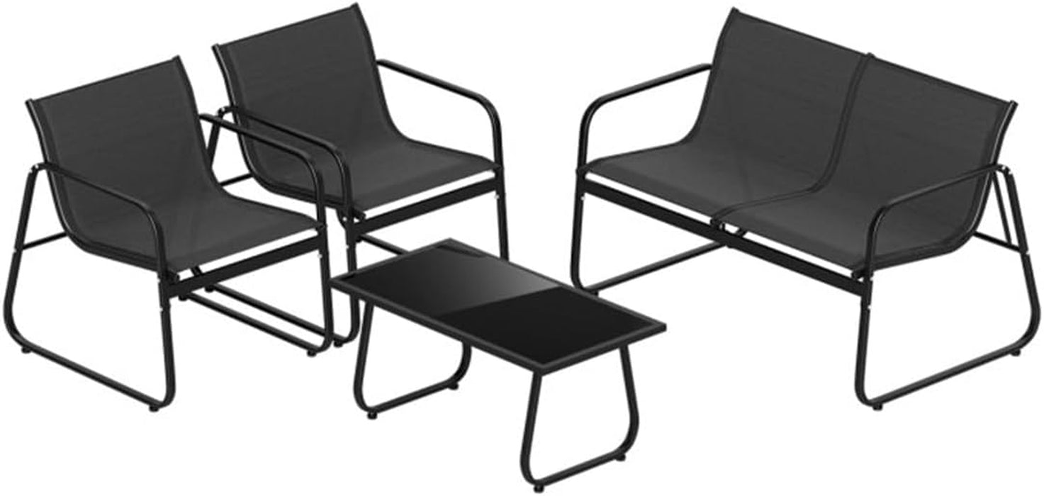 Stylish Outdoor Conversation Set with Tempered Glass Table and Ergonomic Seating for Patio, Garden, or Balcony Use