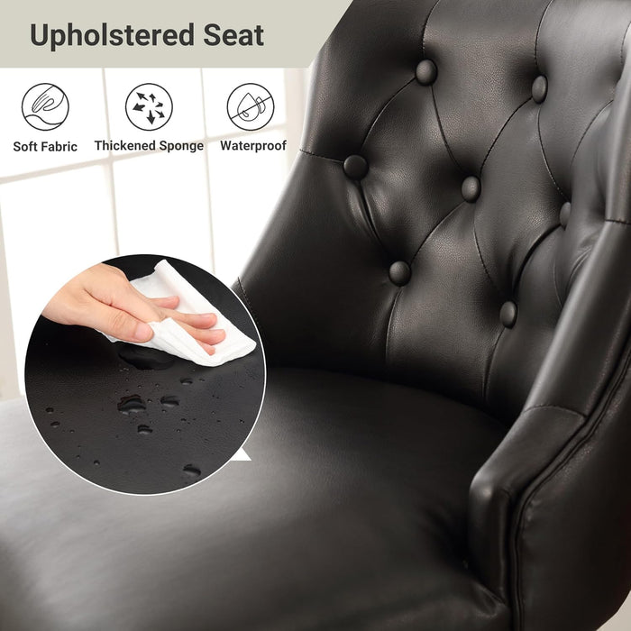 Swivel Bar Stools Counter Height, 26" Faux Leather Upholstered Swivel Counter Stools with Back Set of 3, Modern Kitchen Island Stools with Solid Wood Legs, Black