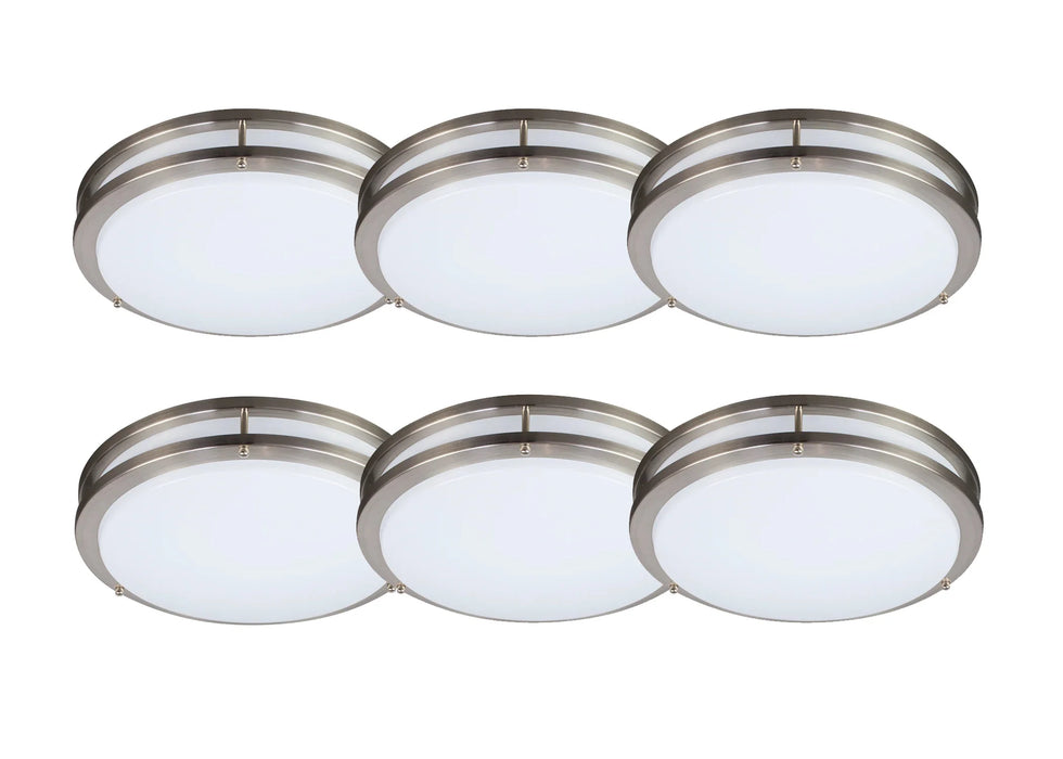 ENERGETIC 14" LED Ceiling Light, Dimmable Modern Flush Mount, Brushed Nickel, 3 Color Temperature, 6Pack